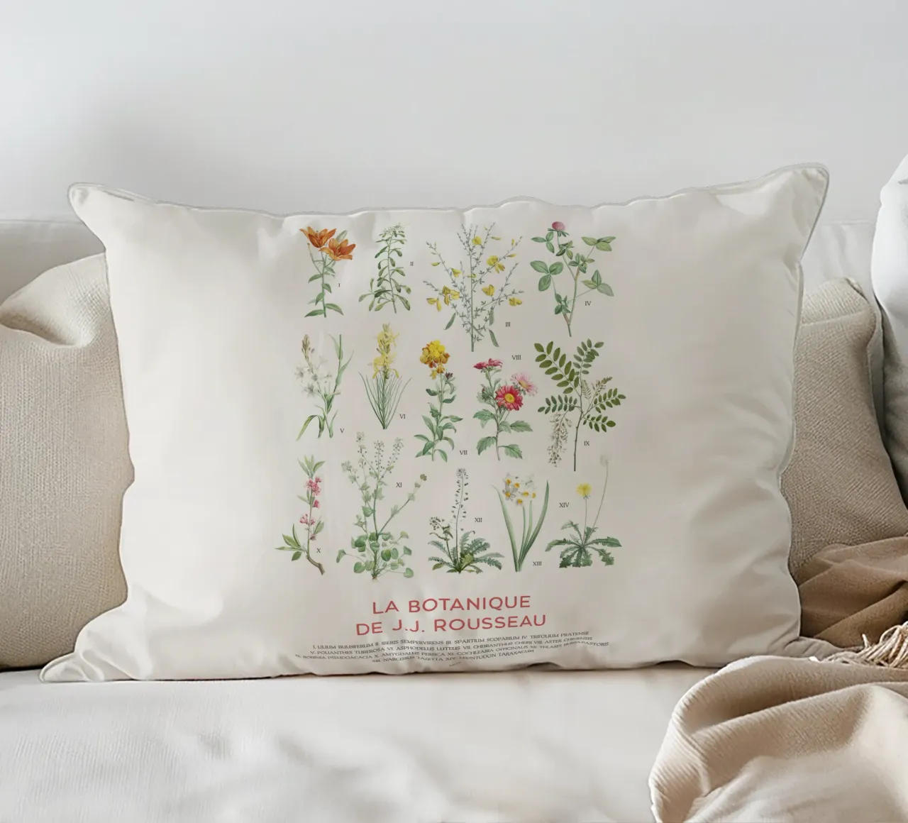 Tabella botanica dei fiori selvatici cuscino da Vintagrafica