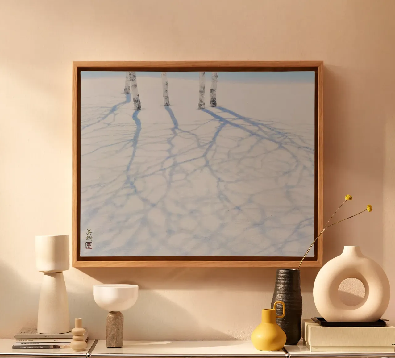 Composition of Shadow canvas with Floater frame by Noji-Mikiko