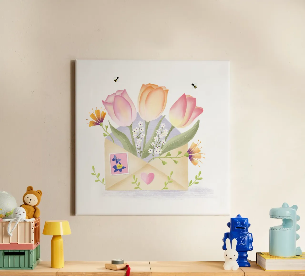 Lettera d'amore. Fiori e tulipani di primavera. Romantico. tela con Cornice a cassetta da CalliLetters