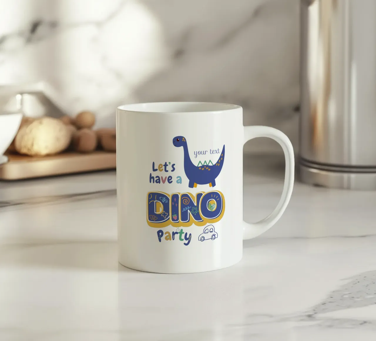Kleines Dino-Fest Keramik Tasse von Doodle Dreams Art