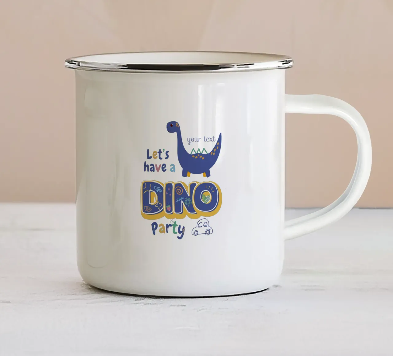 Little Dino Fest tazza in smalto da Doodle Dreams Art