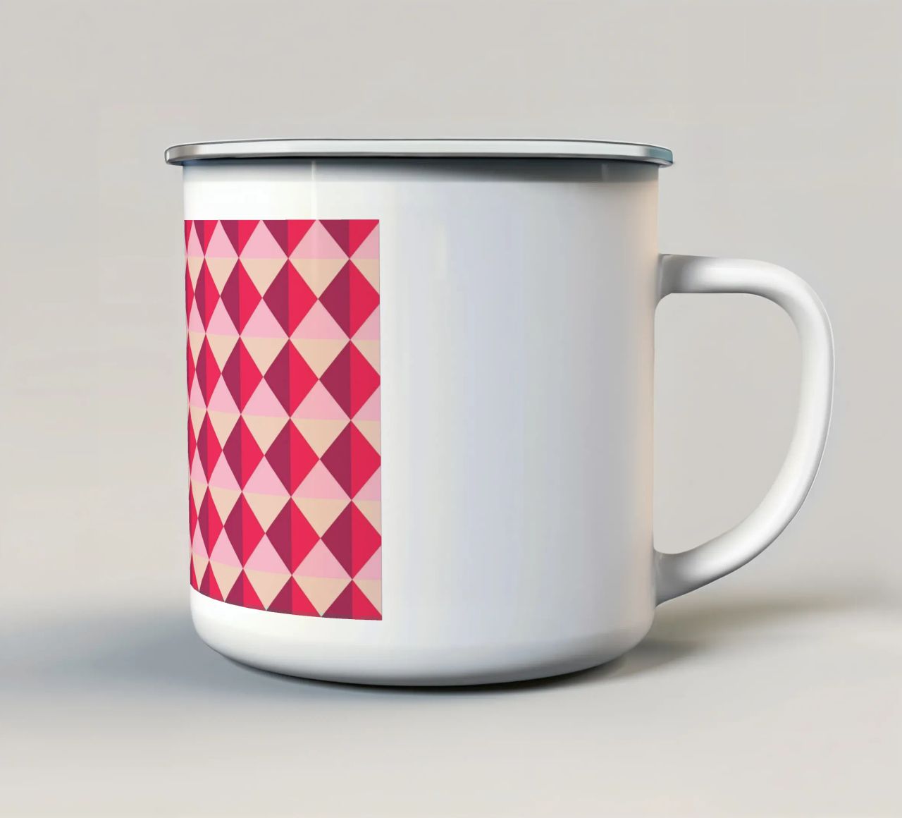 Colourful playful pattern, small squares and triangles enamel mug by CreatedbySon