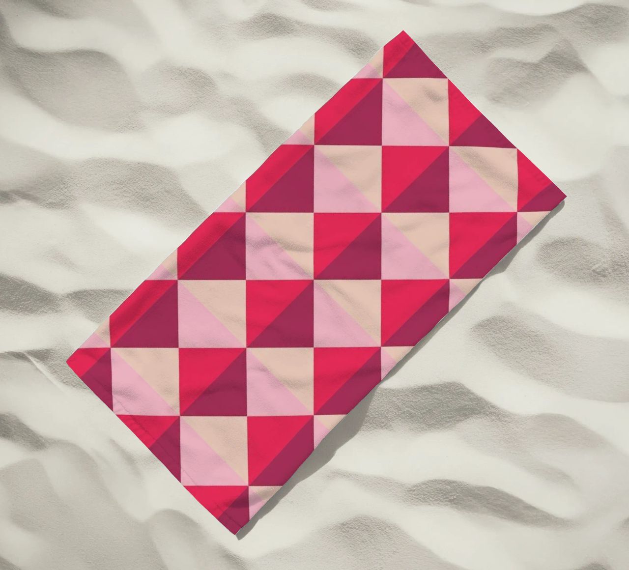 Colourful playful pattern, small squares and triangles beach towel by CreatedbySon