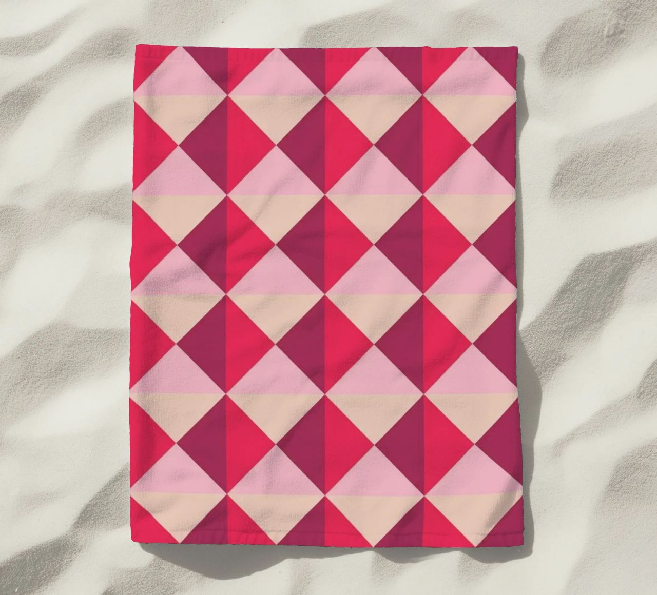 Colourful playful pattern, small squares and triangles beach towel by CreatedbySon