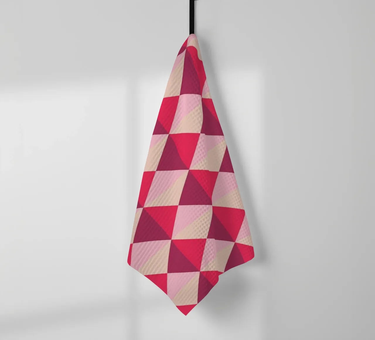 Colourful playful pattern, small squares and triangles tea towel by CreatedbySon