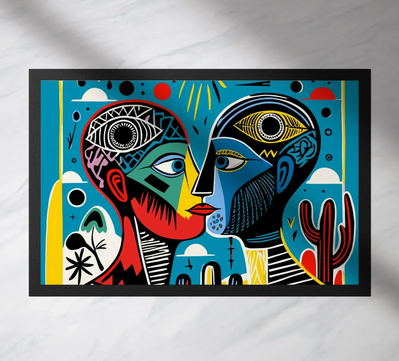 Vibrant Tarot-Inspired Art Colorful Abstract Faces felpudo de Signorino