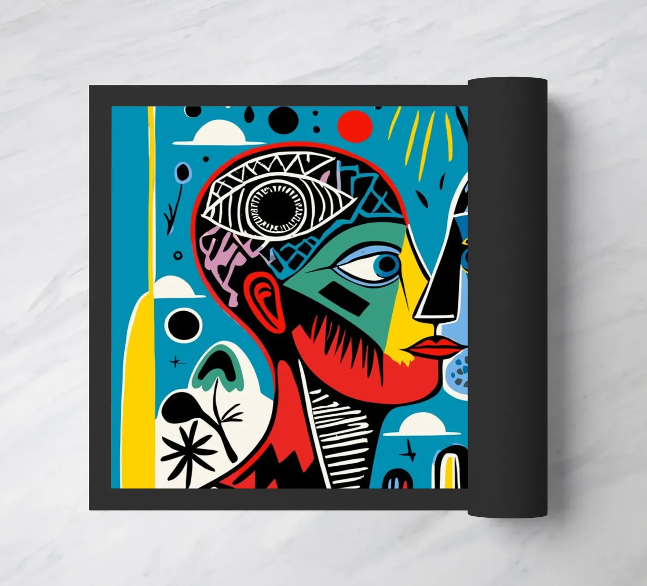 Vibrant Tarot-Inspired Art Colorful Abstract Faces felpudo de Signorino