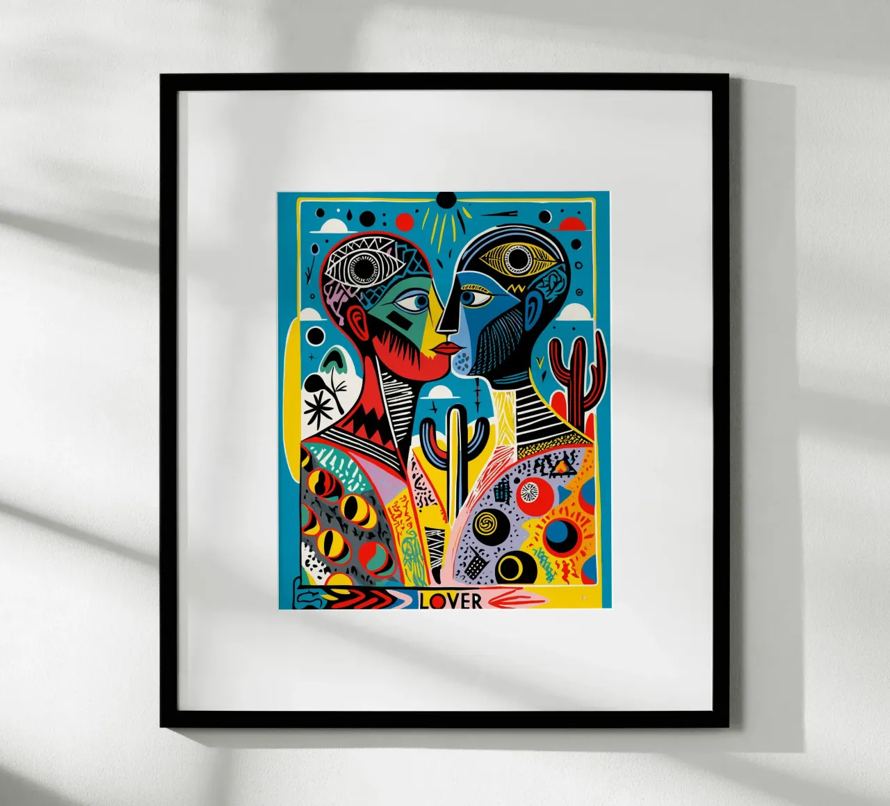 Vibrant Tarot-Inspired Art Colorful Abstract Faces poster avec cadre en bois de Signorino