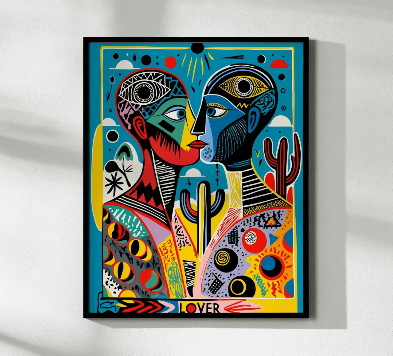 Vibrant Tarot-Inspired Art Colorful Abstract Faces poster avec cadre en bois de Signorino