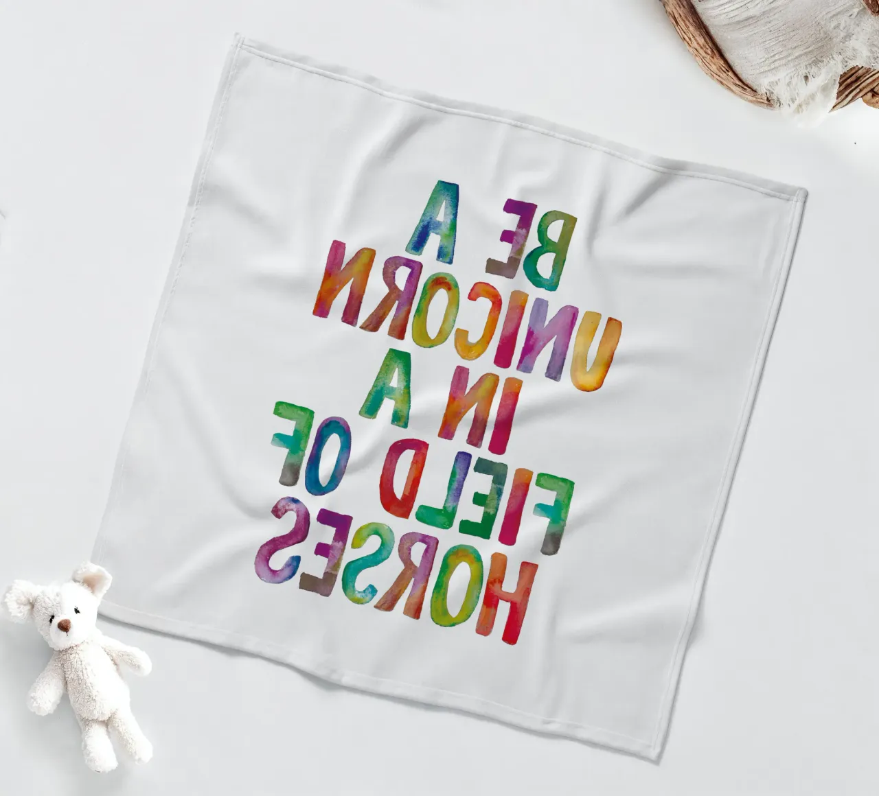 Be a Unicorn in a Field of Horses Rainbow Typography Design fleece blanket by THE MOTIVATED TYPE