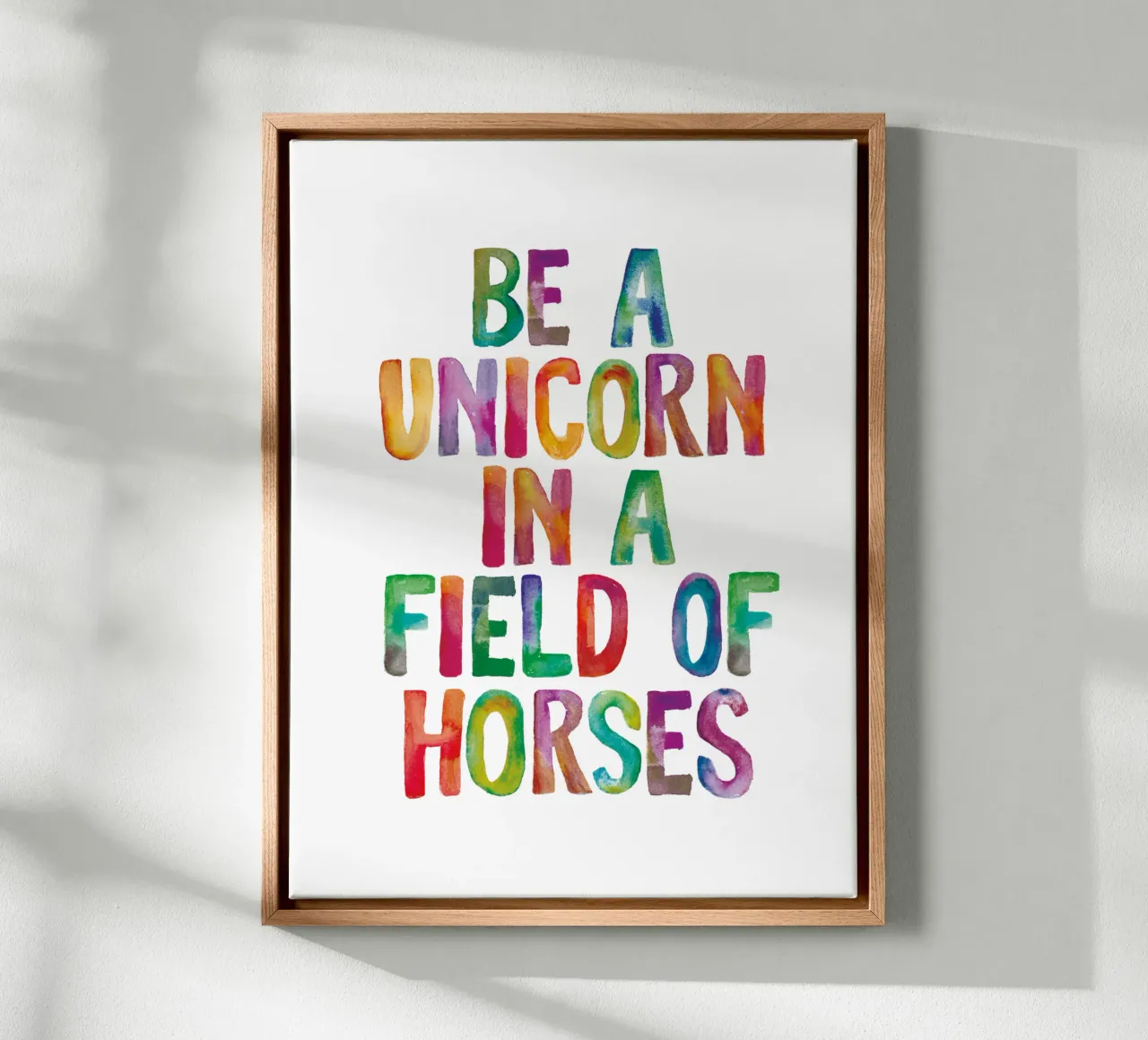 Be a Unicorn in a Field of Horses Rainbow Typography Design canvas by THE MOTIVATED TYPE