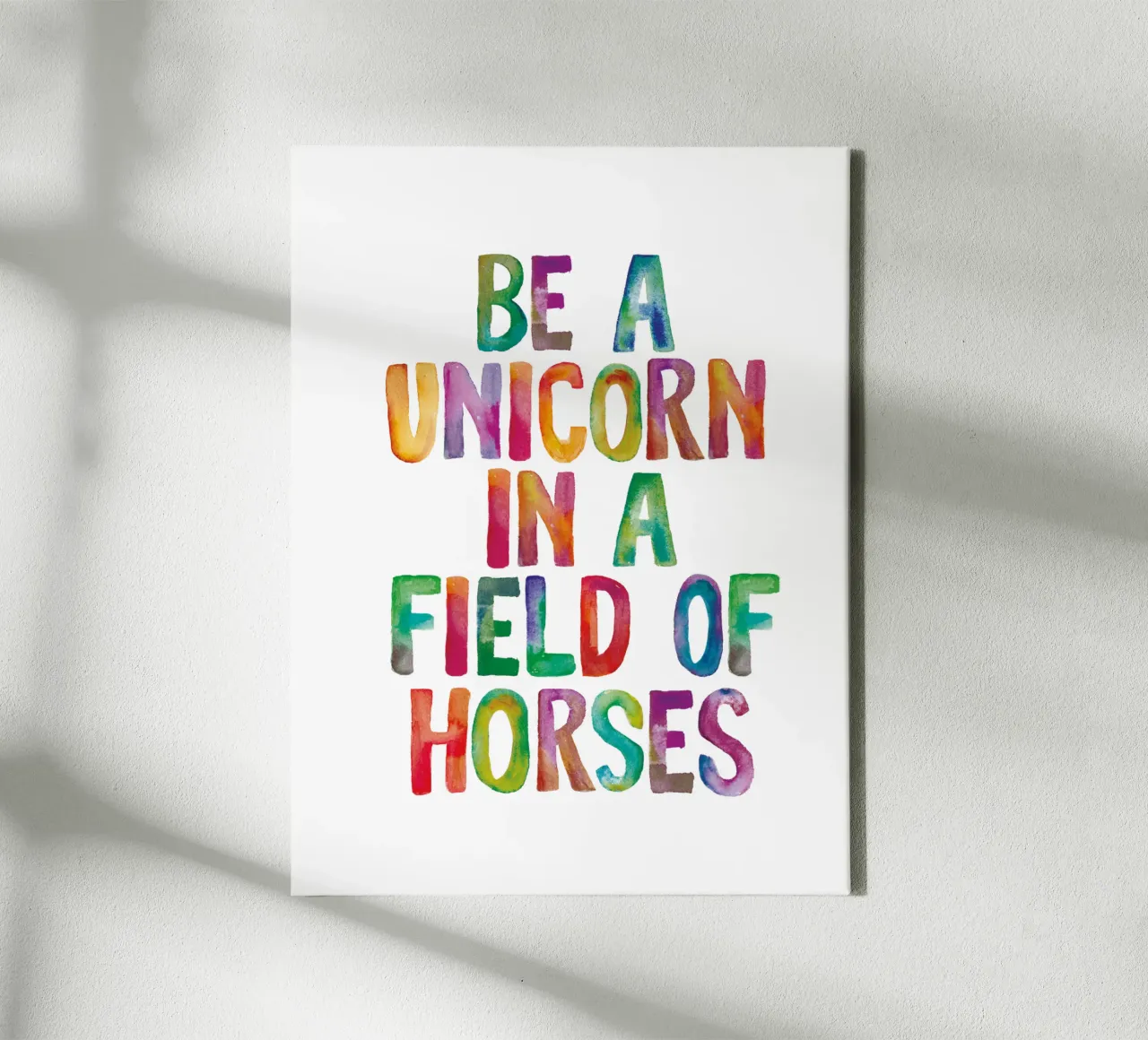 Be a Unicorn in a Field of Horses Rainbow Typography Design canvas by THE MOTIVATED TYPE