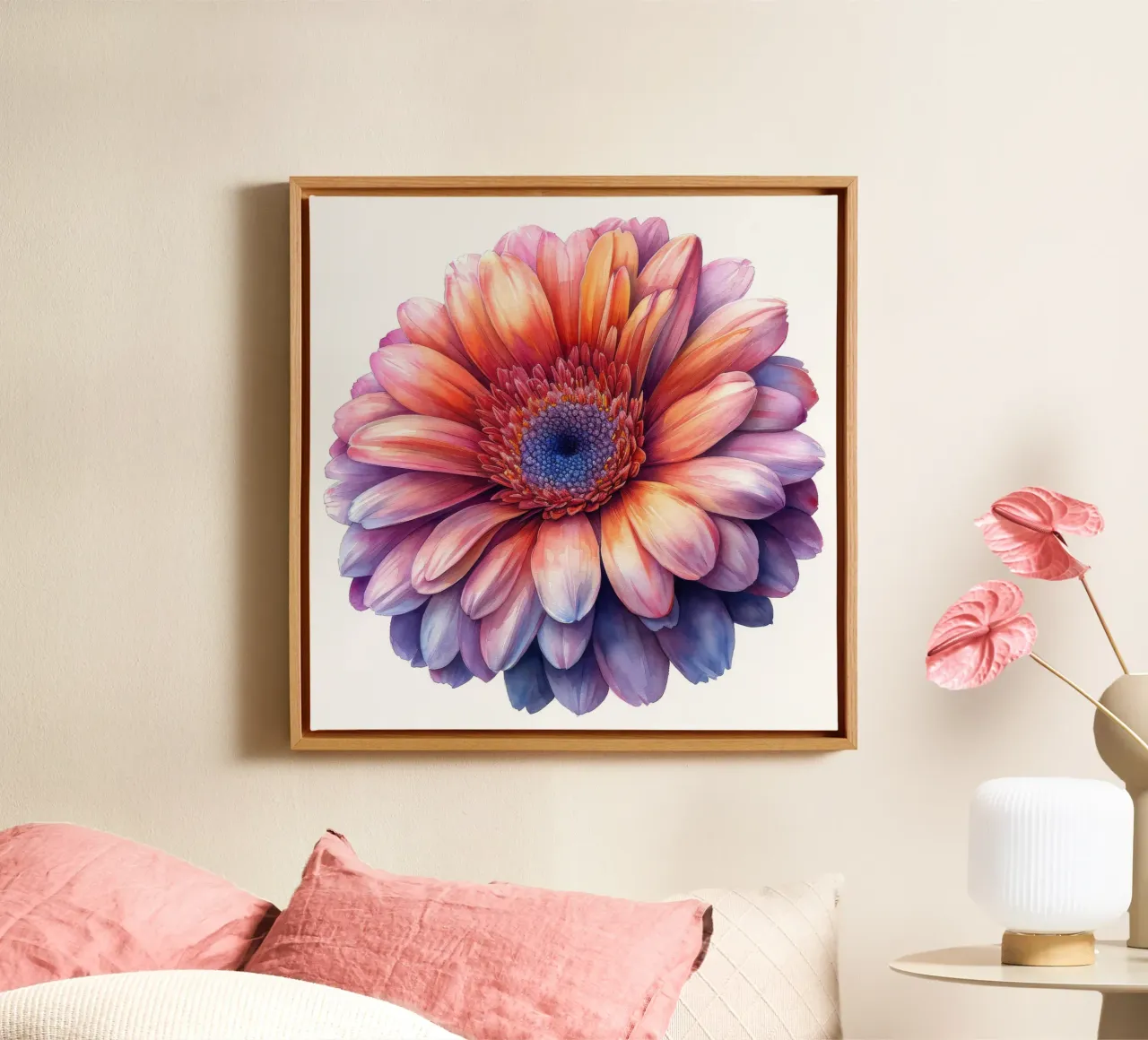 Gerberabloem 1 canvas met Baklijst van Bold Blooms