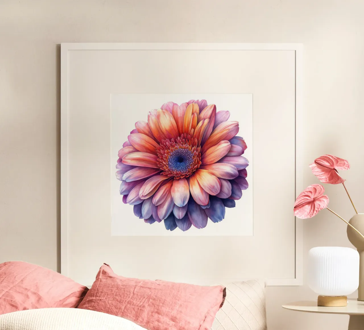 Fiore di gerbera 1 poster con telaio in legno da Bold Blooms