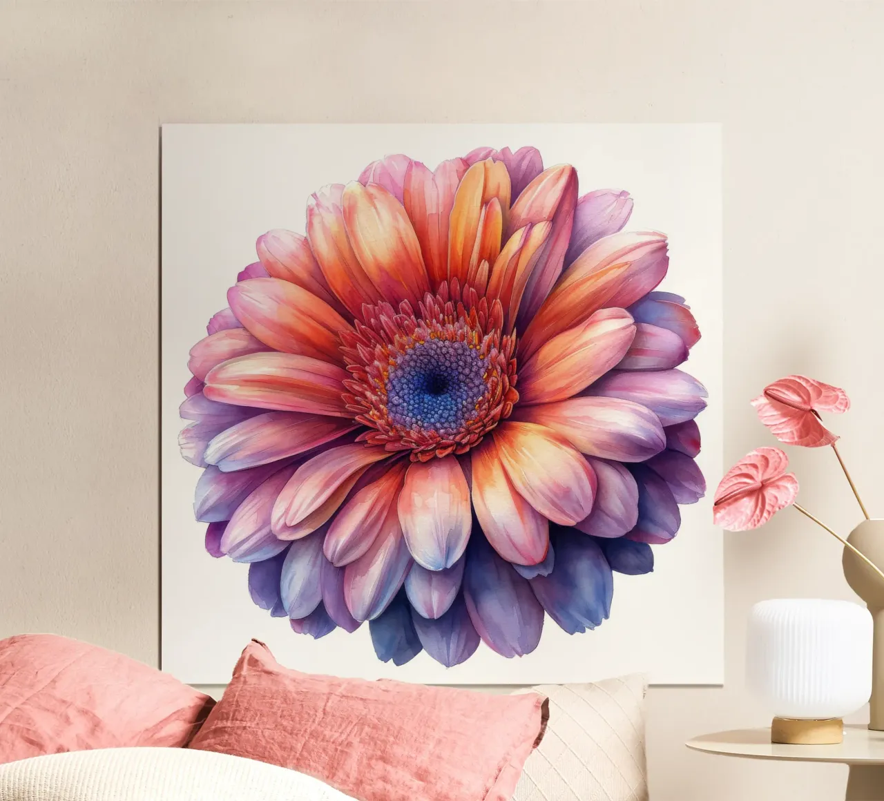 Fiore di gerbera 1 poster con telaio in legno da Bold Blooms