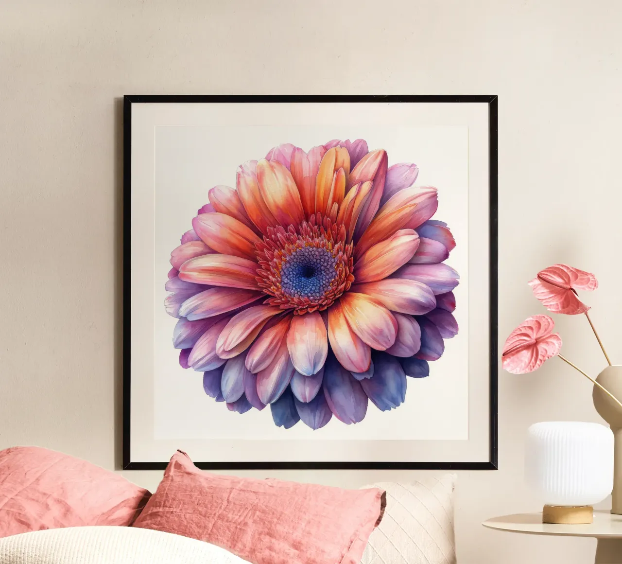 Fiore di gerbera 1 poster con telaio in legno da Bold Blooms