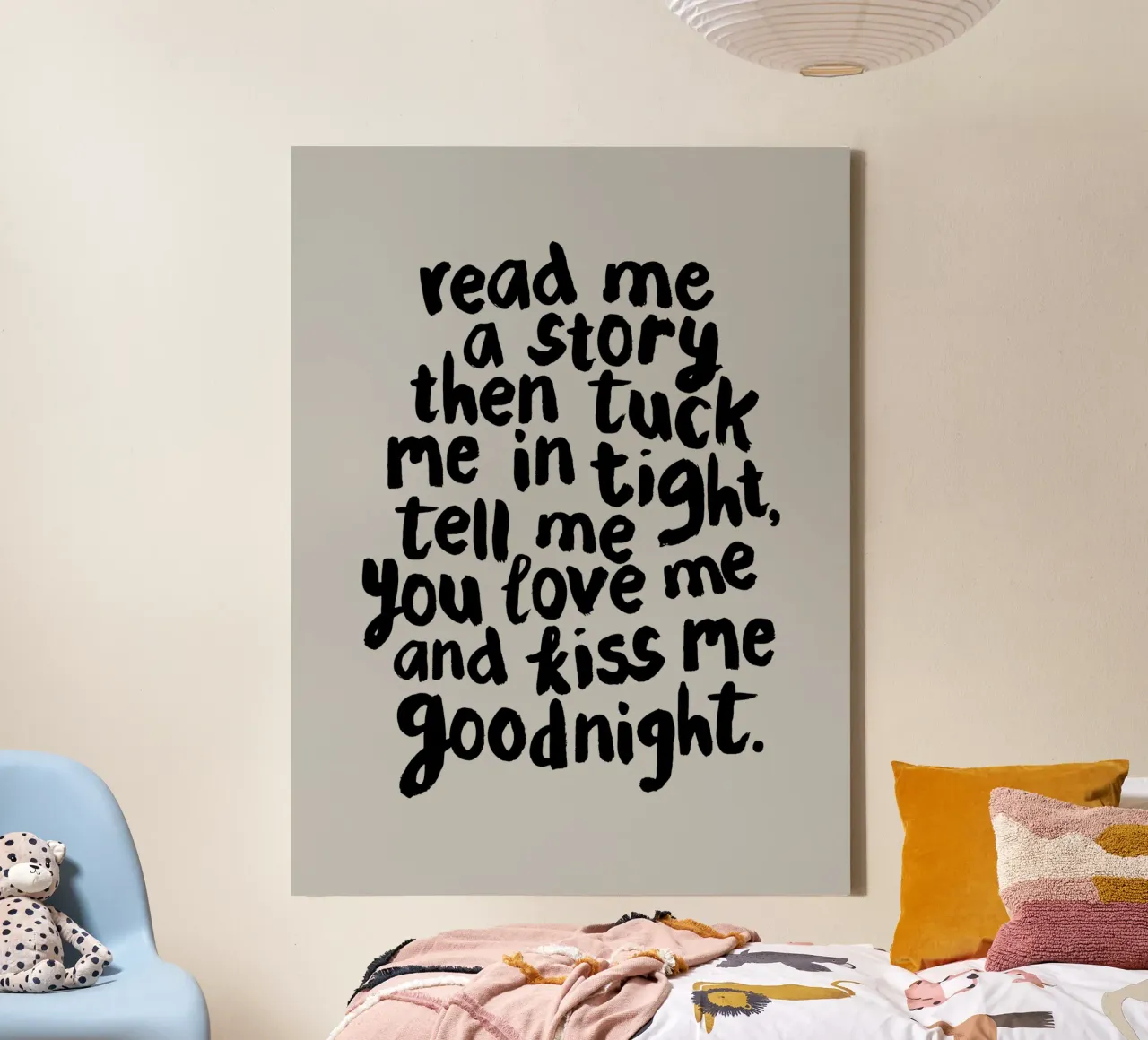 Lees me een verhaaltje en stop me dan stevig in en zeg dat je van me houdt canvas met Baklijst van THE MOTIVATED TYPE