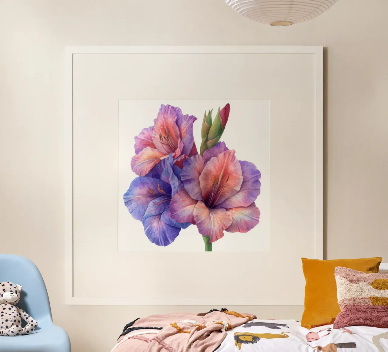 Fiore di gladiolo 1 poster con telaio in legno da Bold Blooms