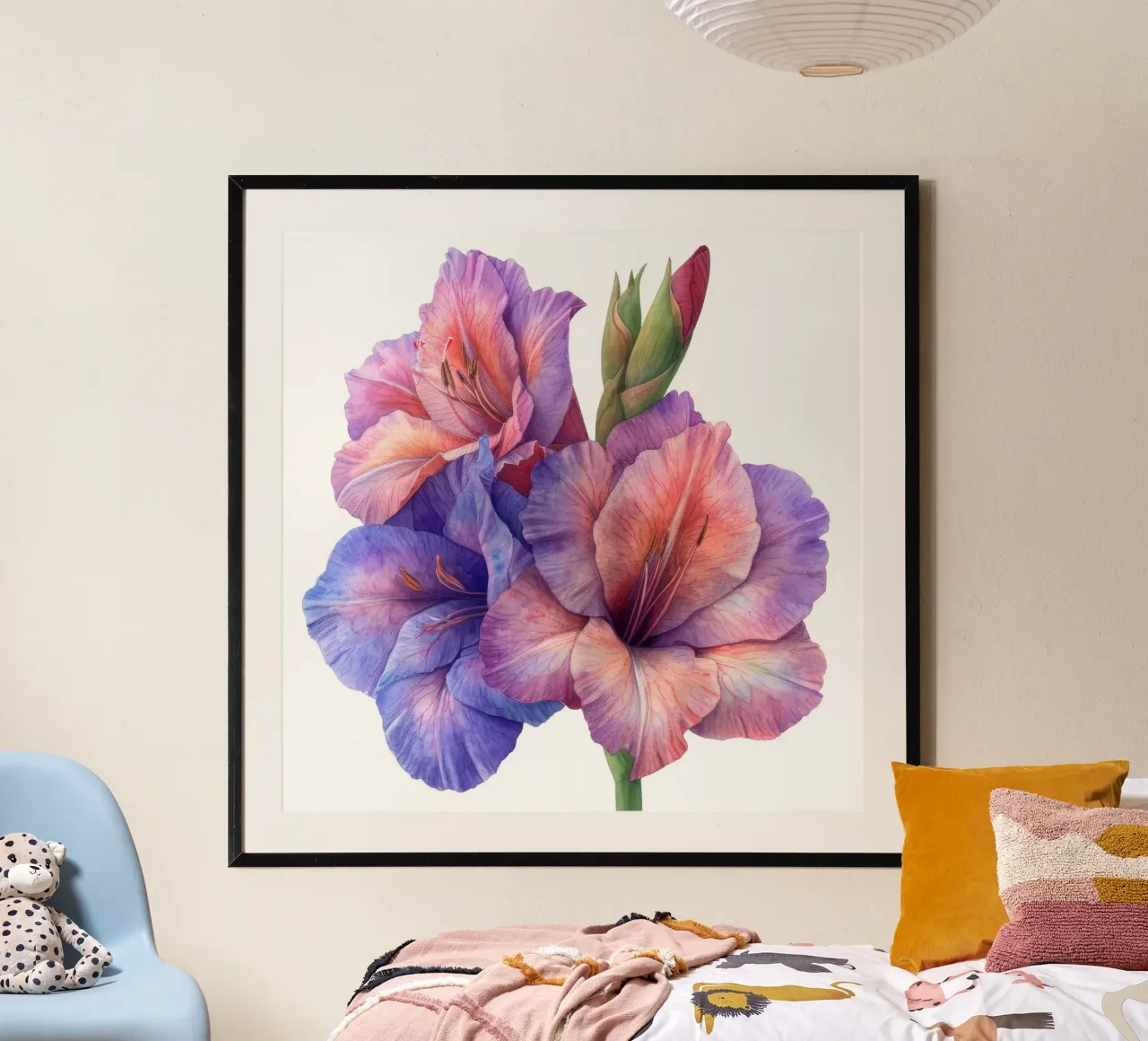 Fiore di gladiolo 1 poster con telaio in legno da Bold Blooms