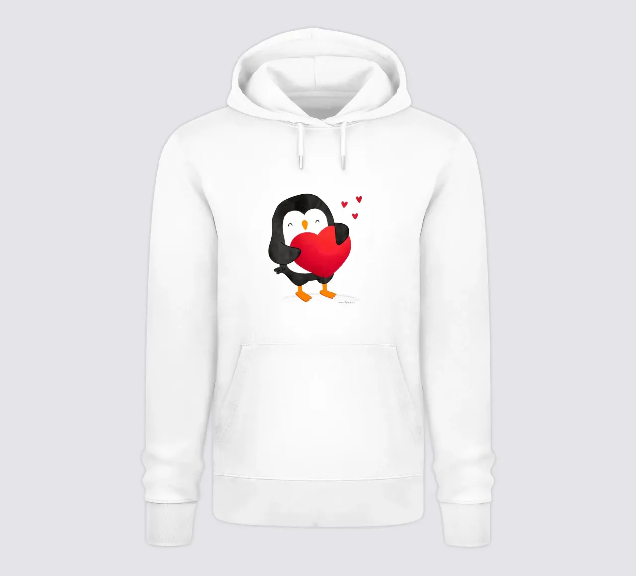 Pinguino felice con un grande cuore rosso felpa con cappuccio da julianamotzko