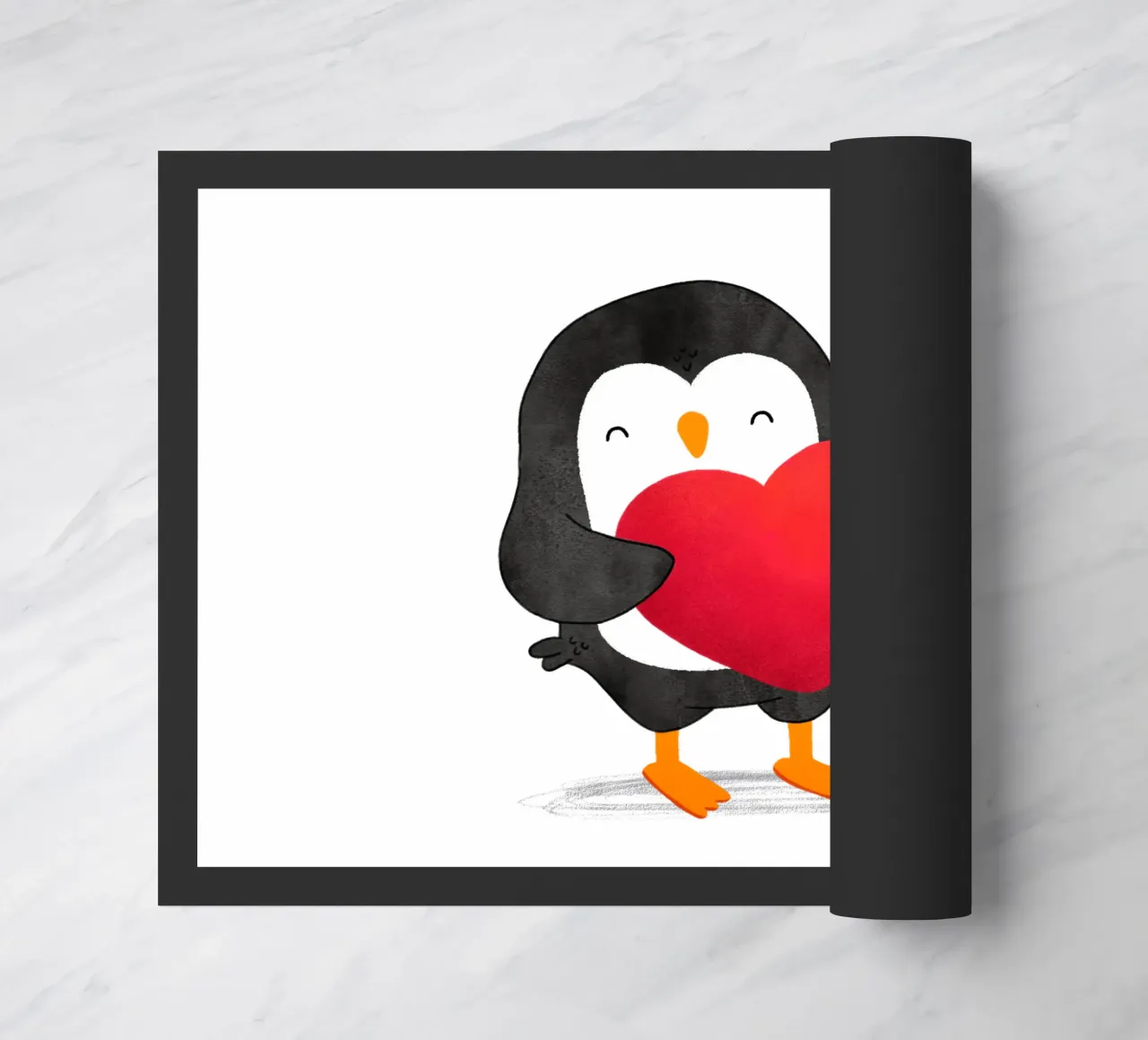 Pinguino felice con un grande cuore rosso zerbino da julianamotzko