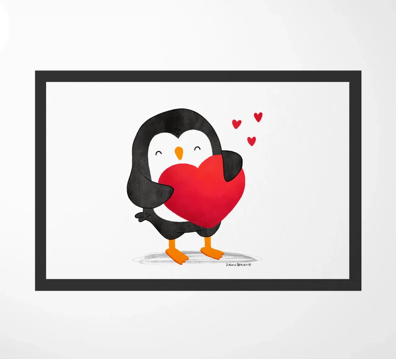 Pinguino felice con un grande cuore rosso zerbino da julianamotzko