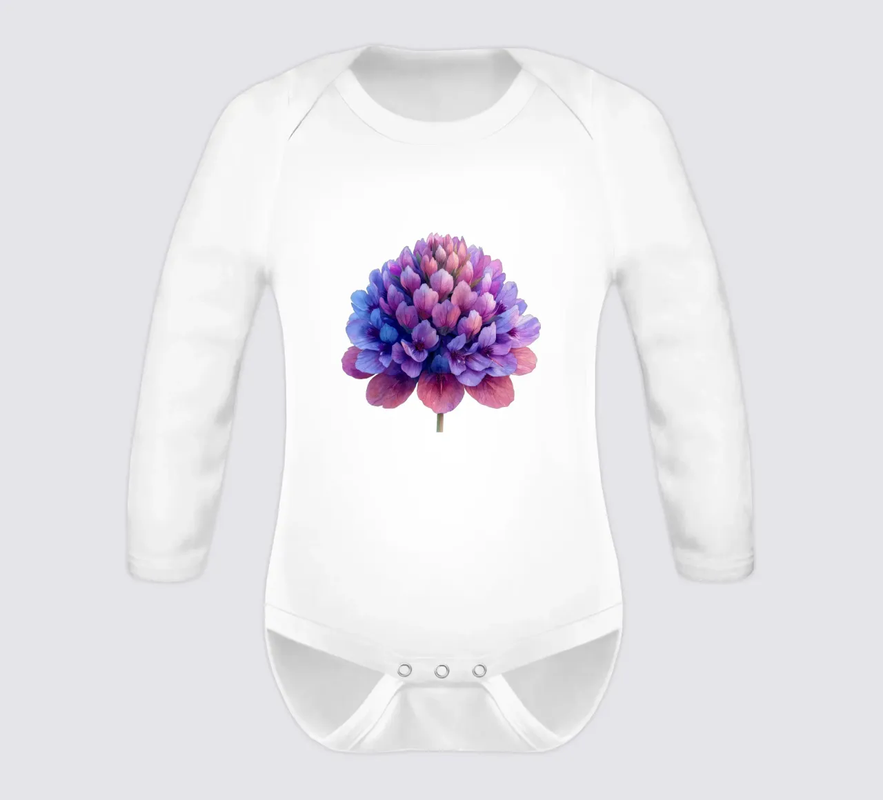 Globe Amaranth Flower 1 long-sleeve baby romper by Bold Blooms