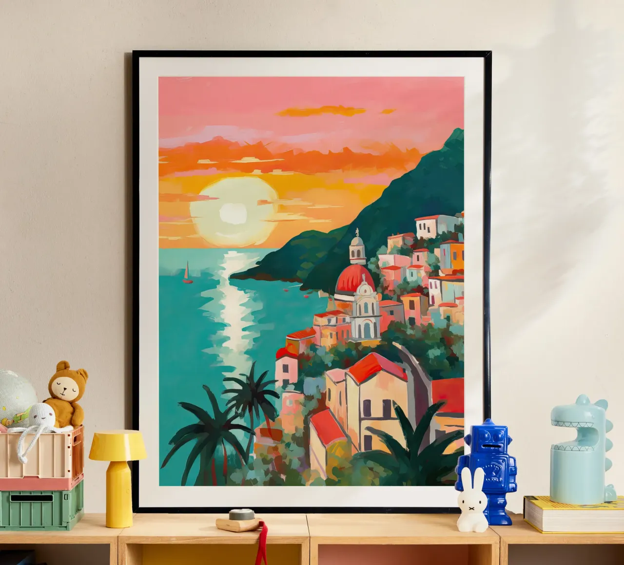 Amalfi Coast, Painting, Italy Travel Art, Coastal hahnemühle by Peaches Art Prints