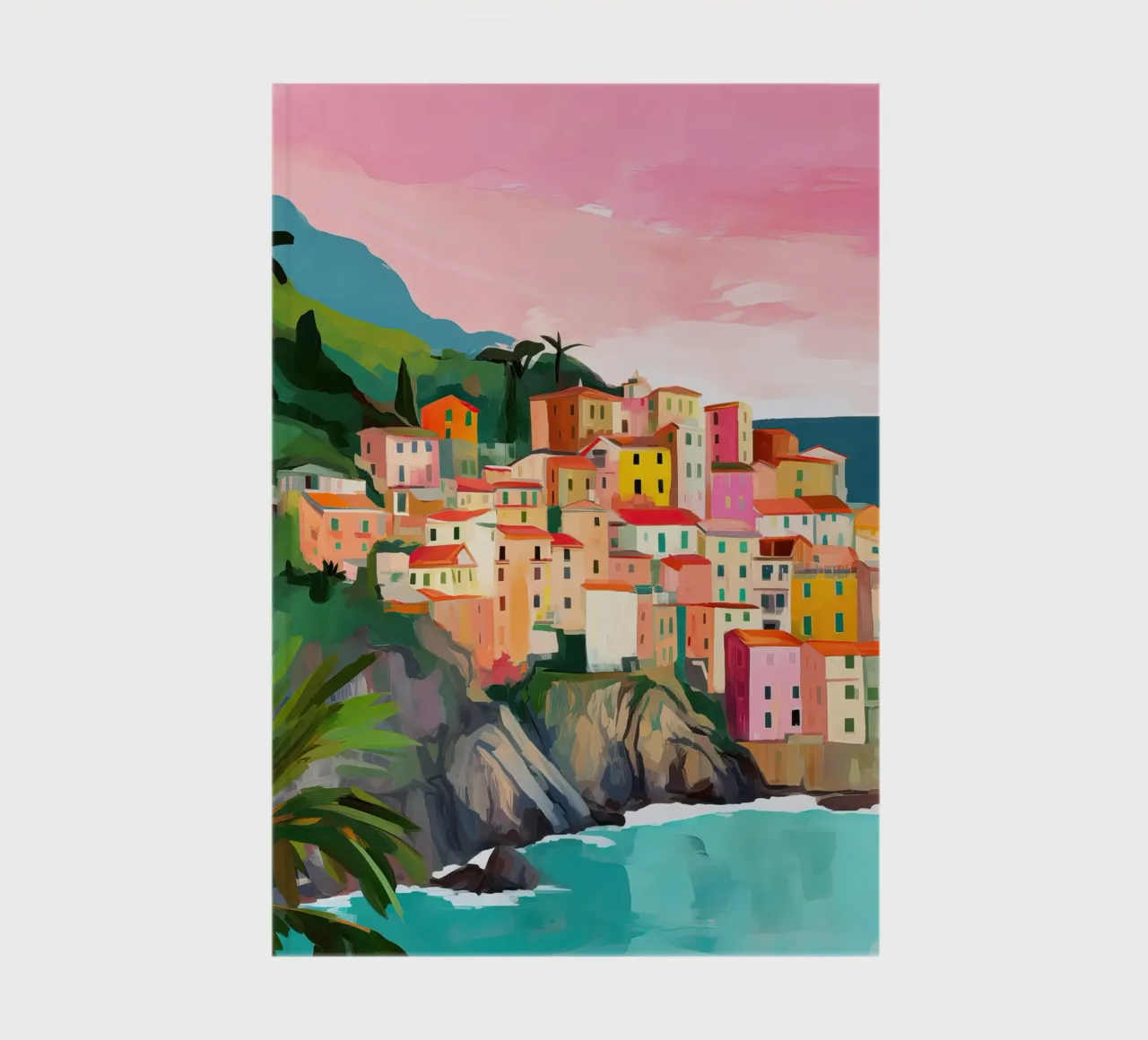 Cinque Terre, Italien, Rosa Himmel, Reisekunst Notizbuch von Peaches Art Prints