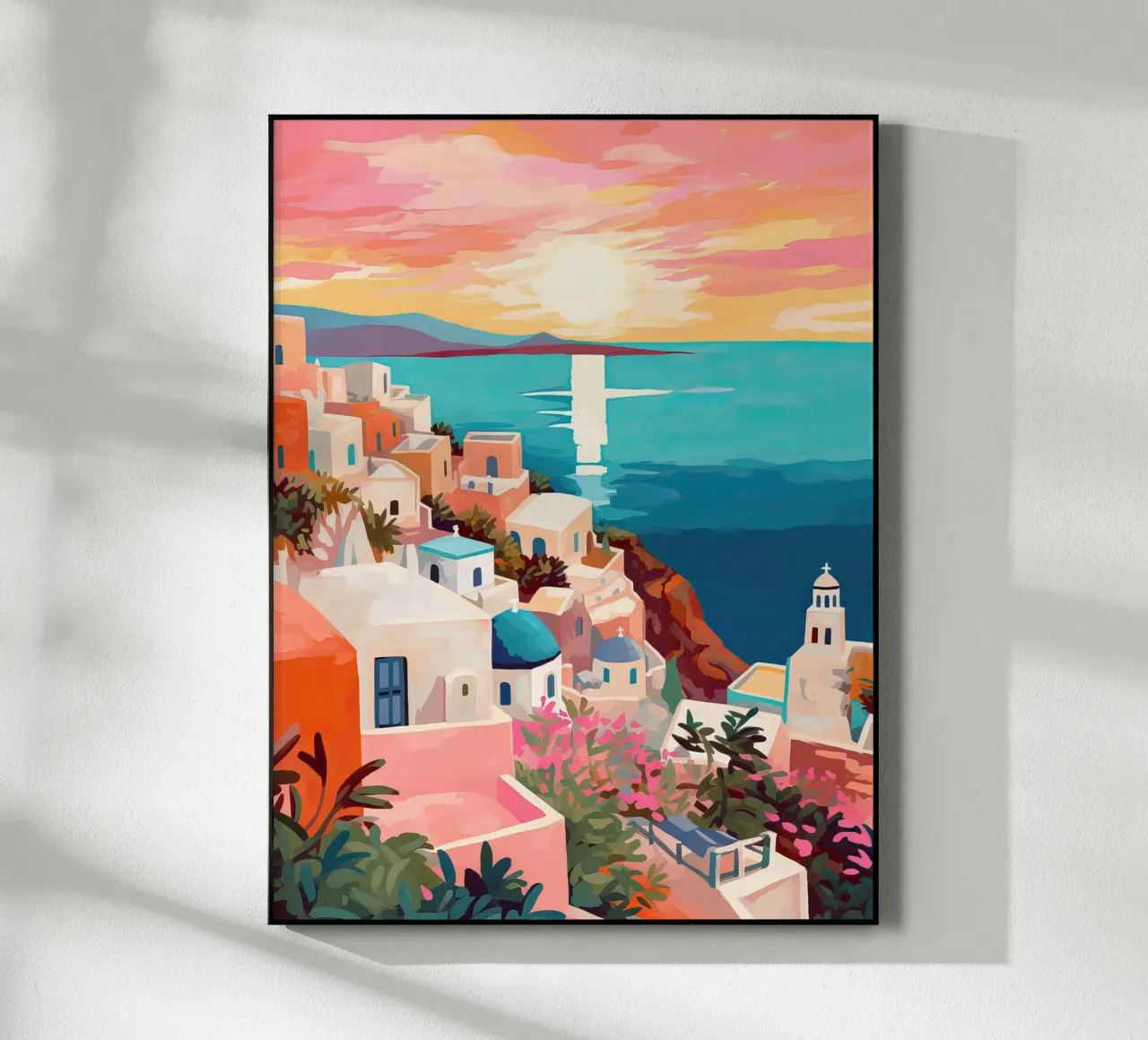 Greece, Santorini Streets, Travel Art acrylic glass by Peaches Art Prints