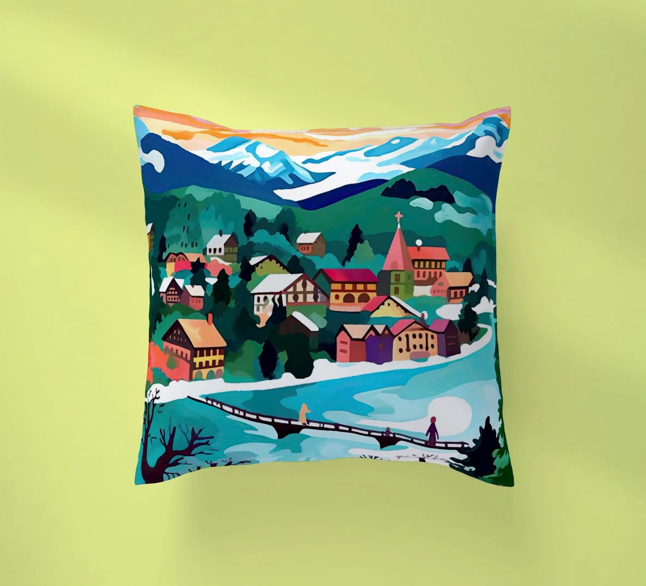 Interlaken, Schweiz, Bergsee, Reisekunst Kissen von Peaches Art Prints
