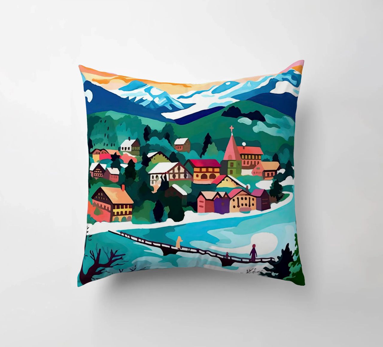 Interlaken, Schweiz, Bergsee, Reisekunst Kissen von Peaches Art Prints