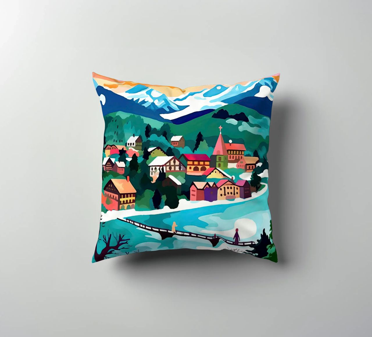 Interlaken, Schweiz, Bergsee, Reisekunst Kissen von Peaches Art Prints