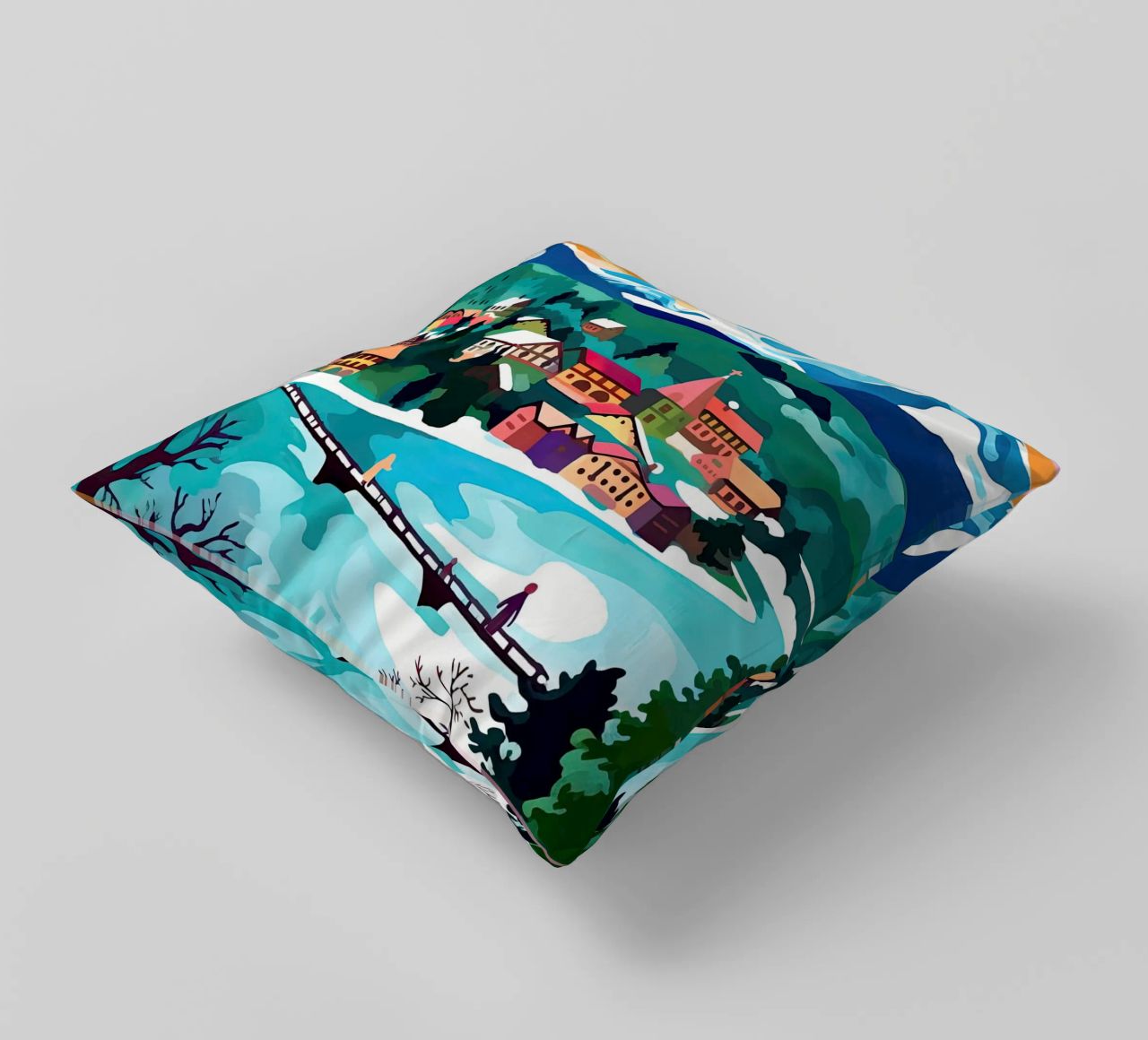 Interlaken, Schweiz, Bergsee, Reisekunst Kissen von Peaches Art Prints