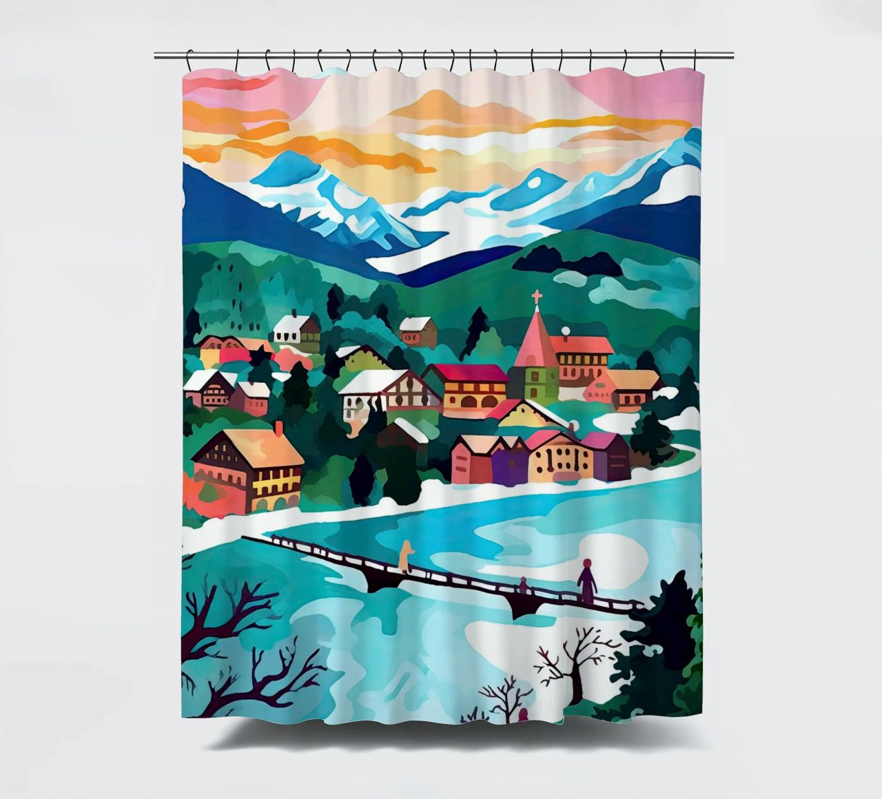 Interlaken, Schweiz, Bergsee, Reisekunst Duschvorhang von Peaches Art Prints