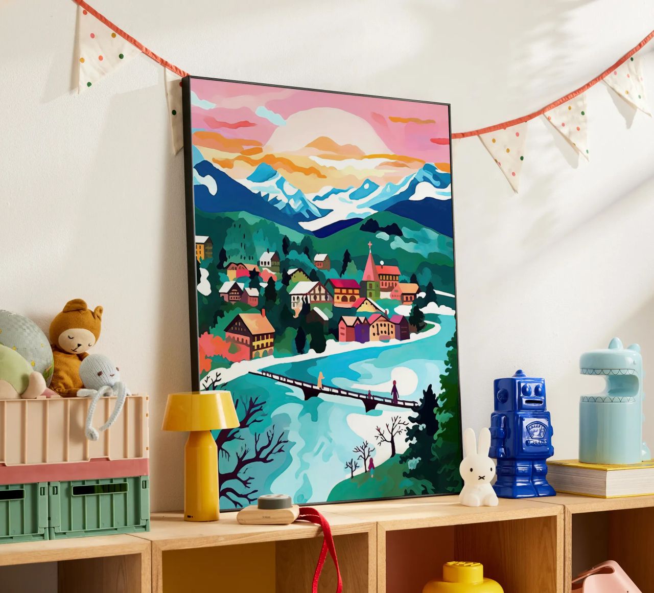 Interlaken, Schweiz, Bergsee, Reisekunst Alu-Dibond von Peaches Art Prints