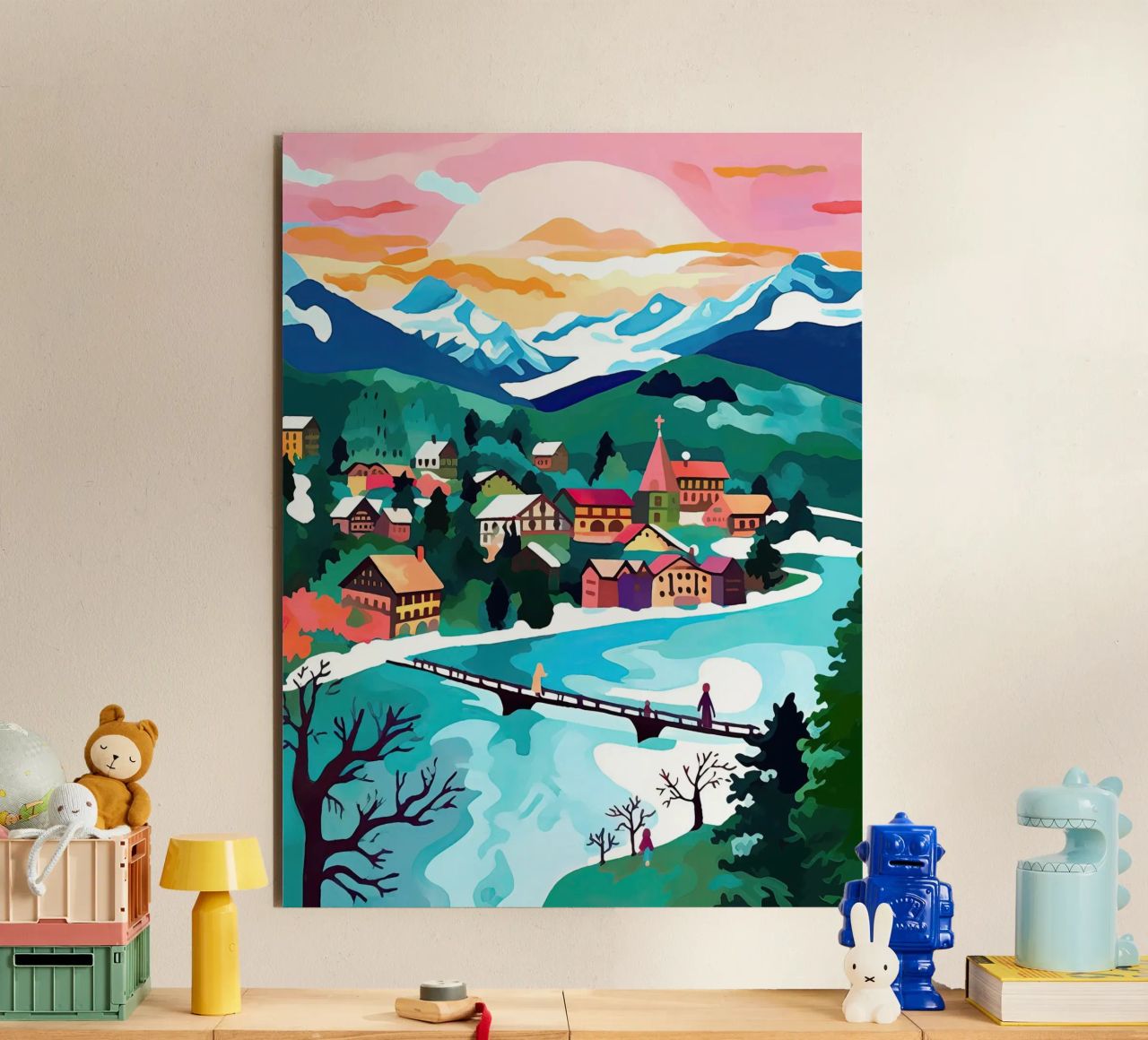 Interlaken, Schweiz, Bergsee, Reisekunst Alu-Dibond von Peaches Art Prints
