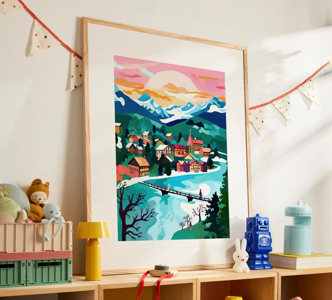 Interlaken, Switzerland, Mountain Lake, Travel Art poster by Peaches Art Prints