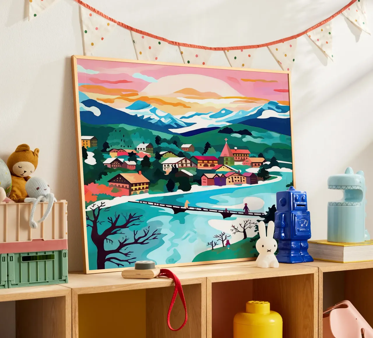 Interlaken, Switzerland, Mountain Lake, Travel Art poster by Peaches Art Prints