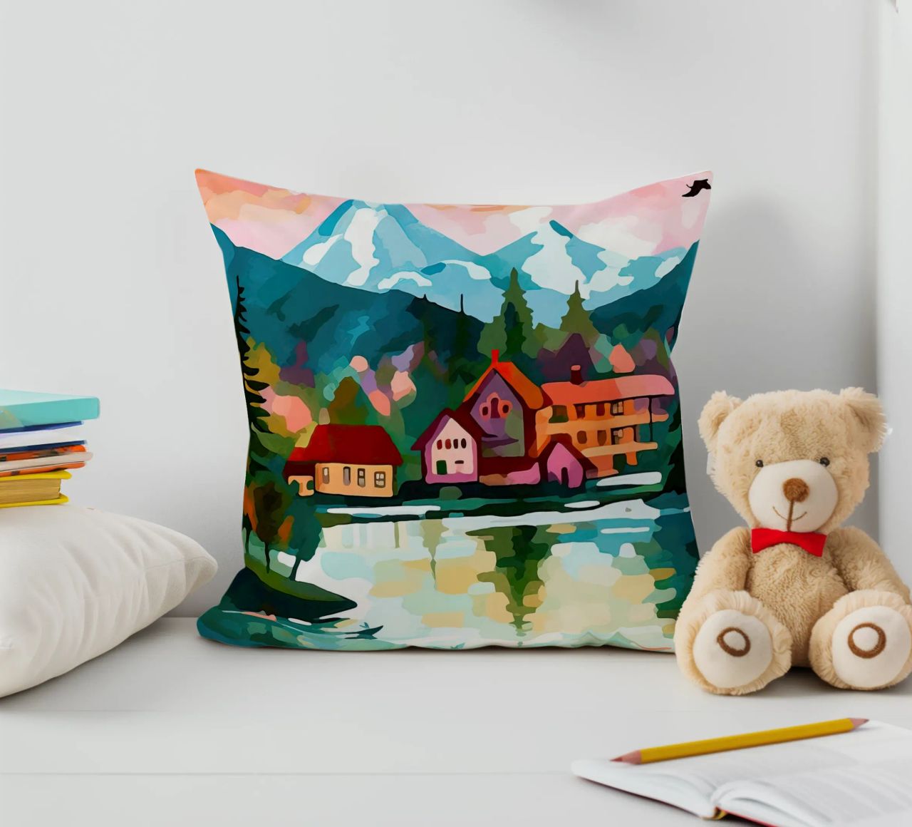 Schweiz, Interlaken, Seekabine Reisekunst Kissen von Peaches Art Prints