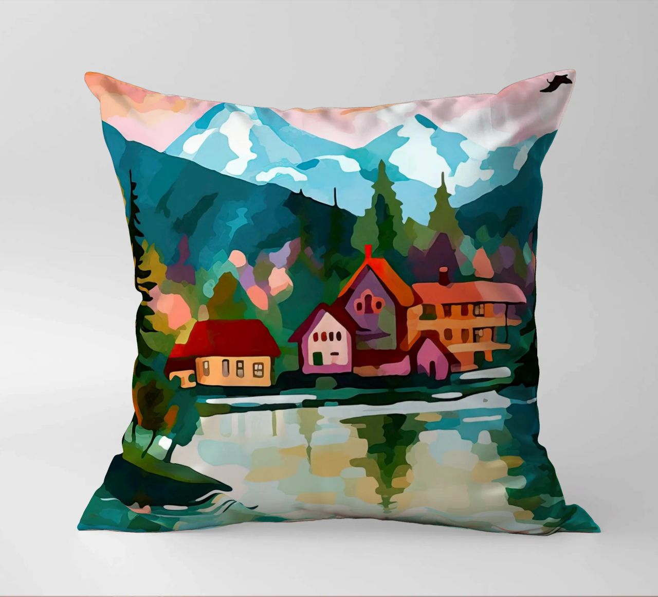 Schweiz, Interlaken, Seekabine Reisekunst Kissen von Peaches Art Prints
