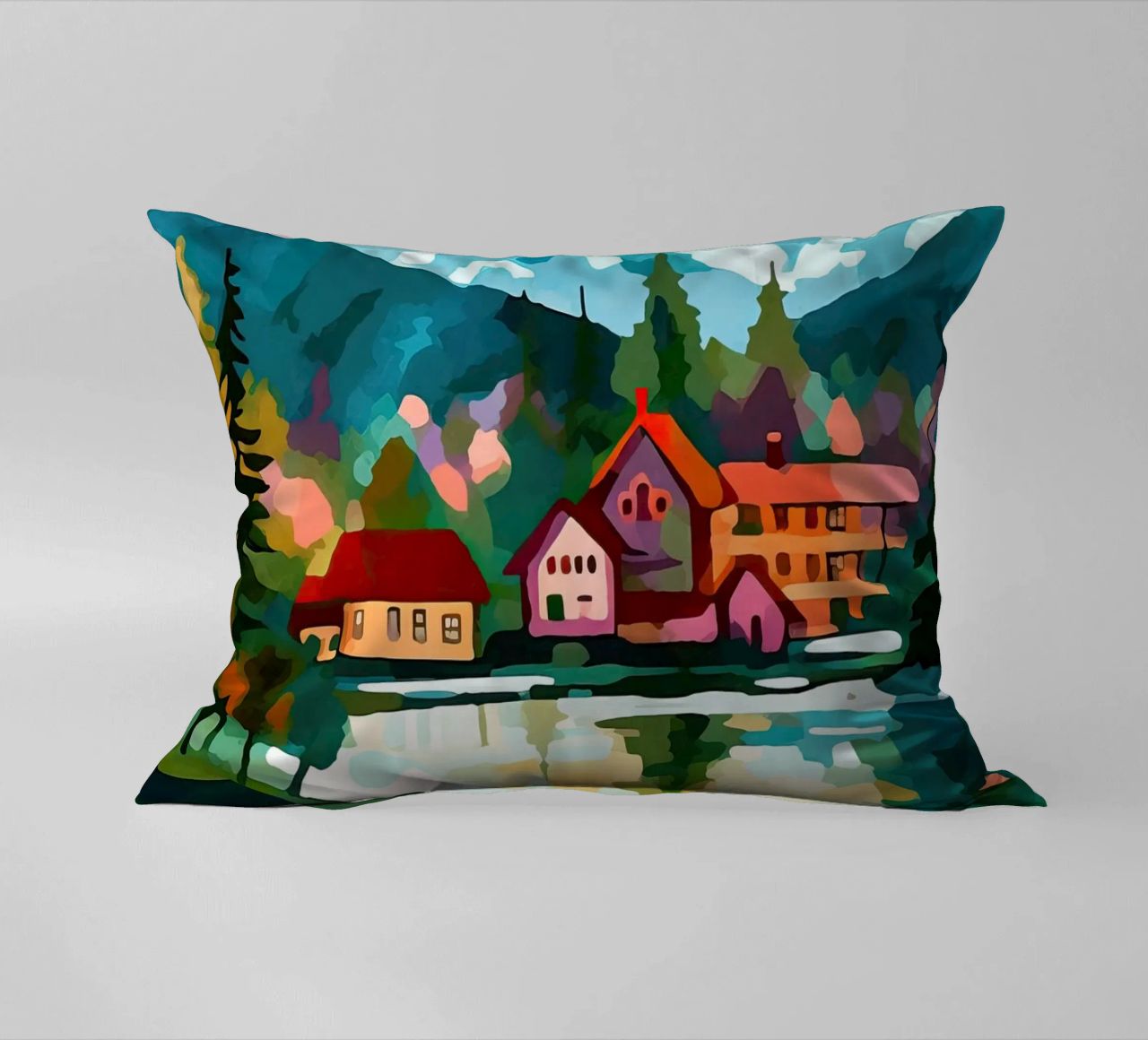 Schweiz, Interlaken, Seekabine Reisekunst Kissen von Peaches Art Prints