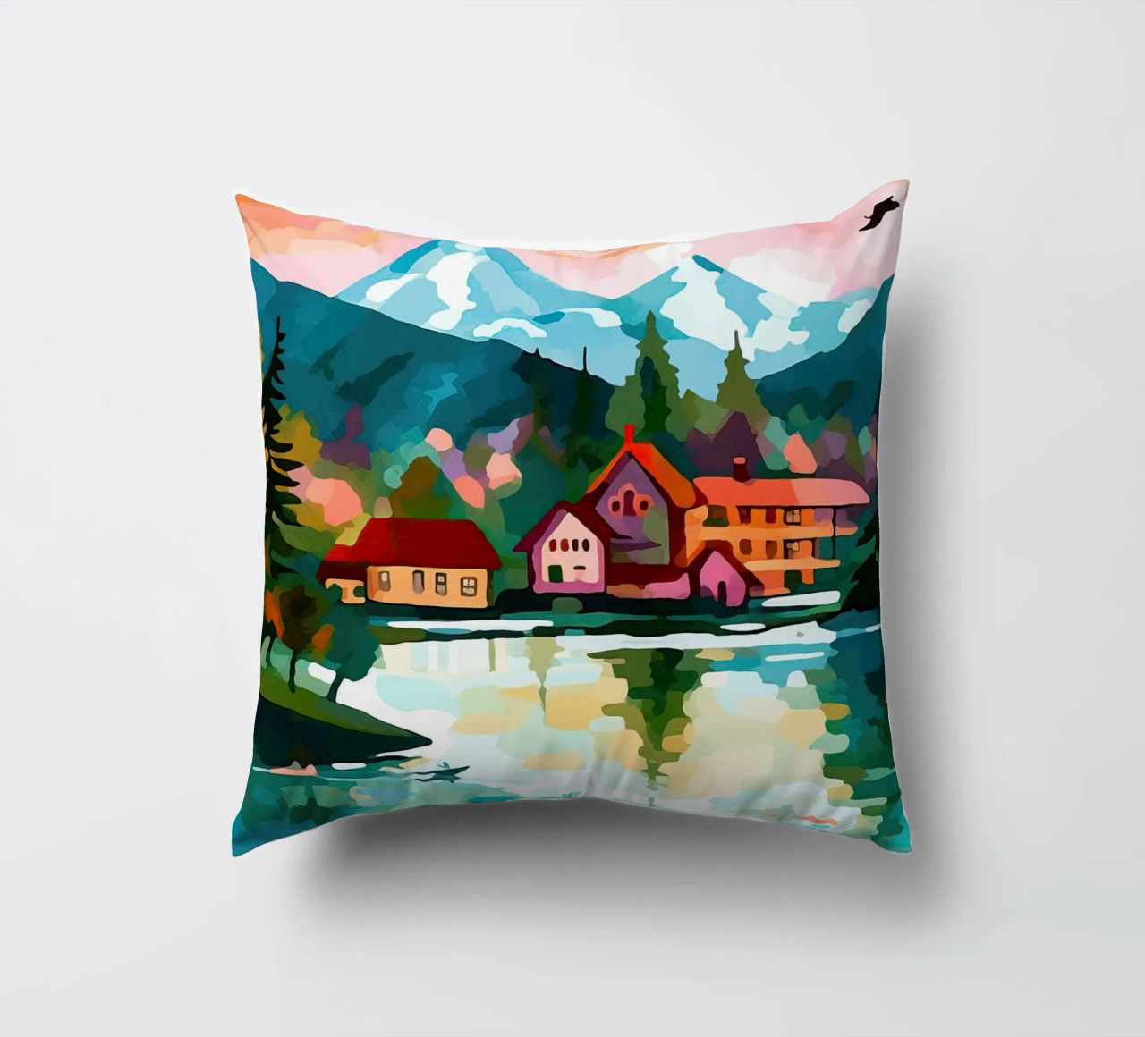 Schweiz, Interlaken, Seekabine Reisekunst Kissen von Peaches Art Prints