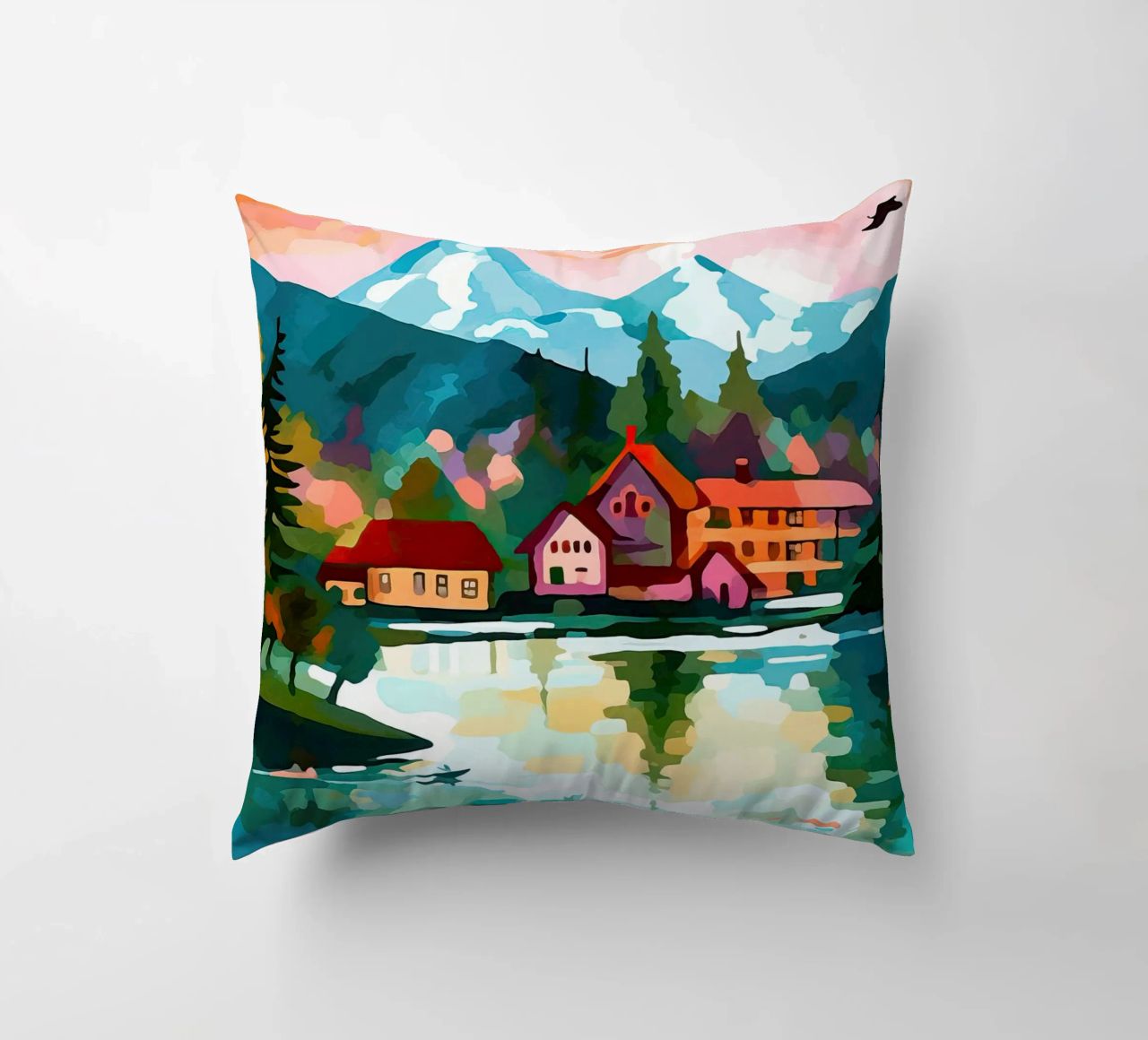 Schweiz, Interlaken, Seekabine Reisekunst Kissen von Peaches Art Prints