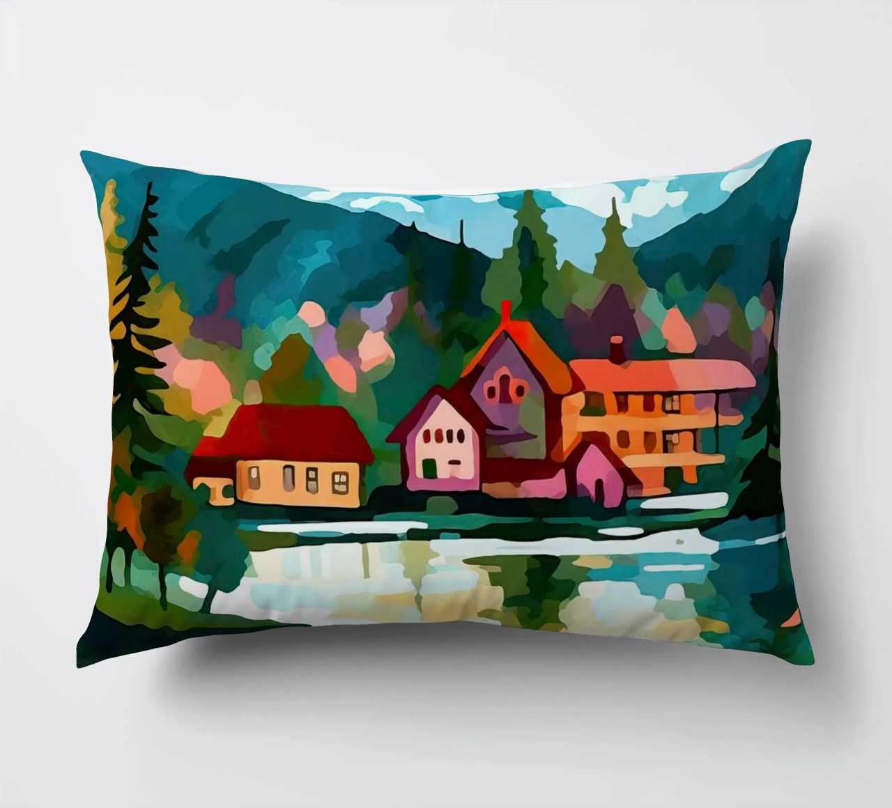 Schweiz, Interlaken, Seekabine Reisekunst Kissen von Peaches Art Prints