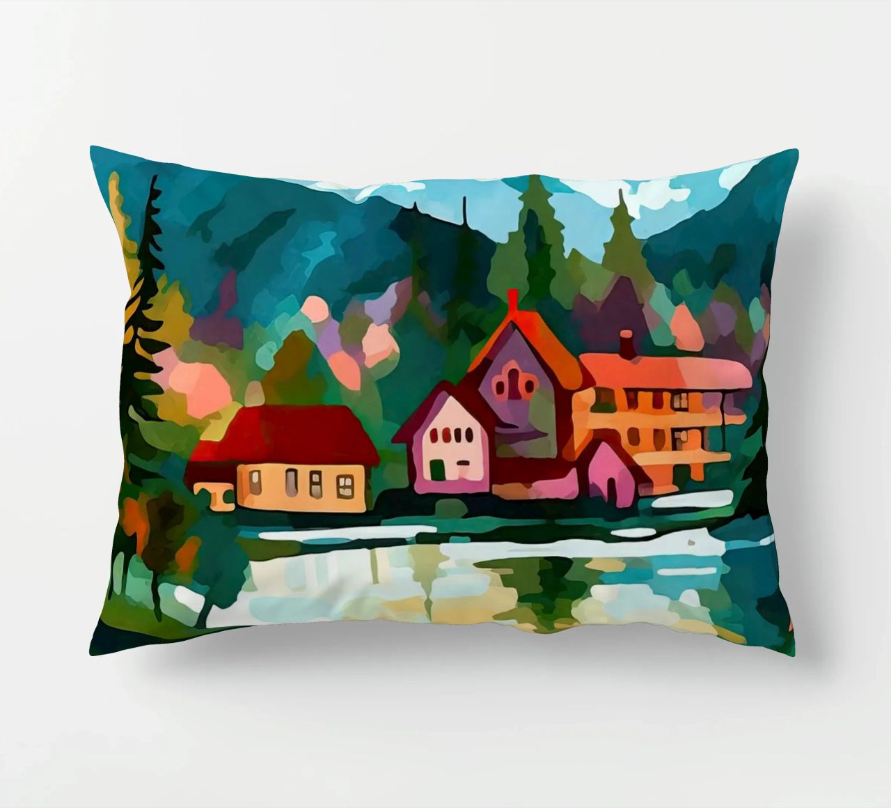 Schweiz, Interlaken, Seekabine Reisekunst Kissen von Peaches Art Prints