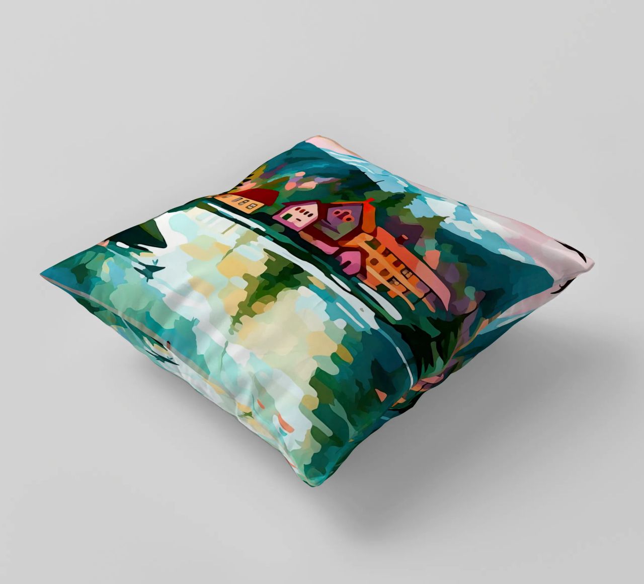 Schweiz, Interlaken, Seekabine Reisekunst Kissen von Peaches Art Prints
