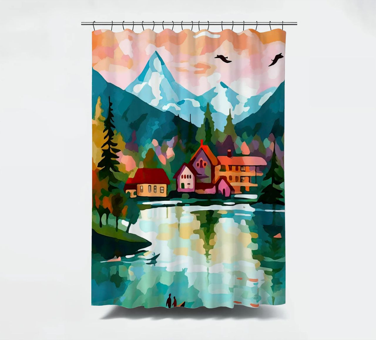 Schweiz, Interlaken, Seekabine Reisekunst Duschvorhang von Peaches Art Prints