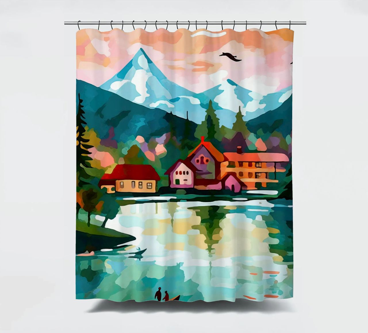 Schweiz, Interlaken, Seekabine Reisekunst Duschvorhang von Peaches Art Prints