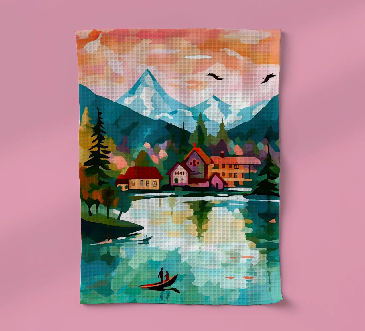Schweiz, Interlaken, Seekabine Reisekunst Geschirrtuch von Peaches Art Prints